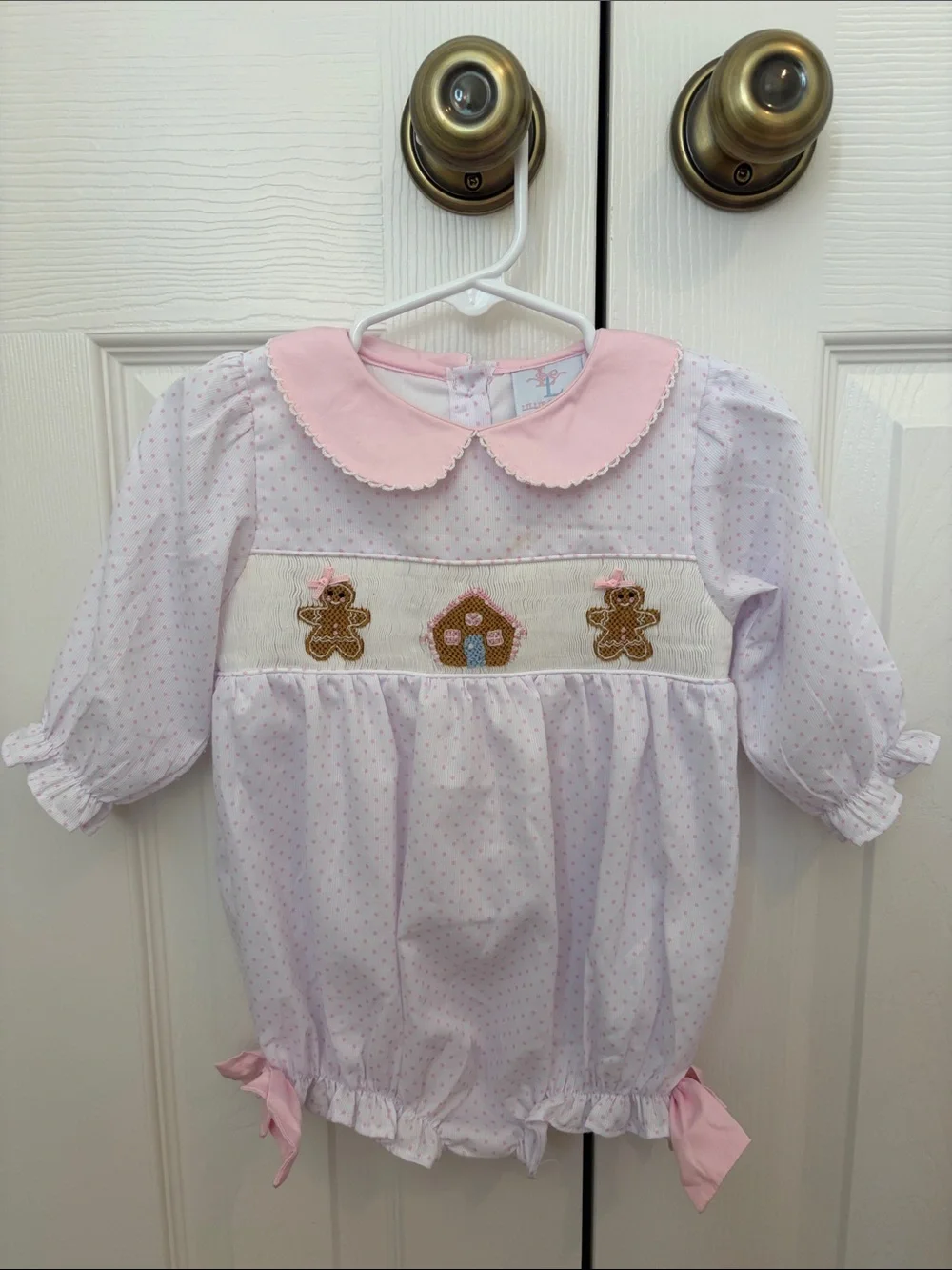 Pink Smocked Gingerbread Bubble One-Piece for Kids